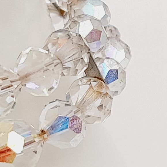 Vintage 1950s Clear Aurora Borealis Crystal Two Strand Bracelet – 6 3/4 Inches - Picture 5 of 13